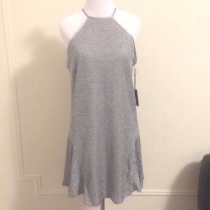 Whitney Eve Dress Women 4 Gray Metallic‎ Mini Halter Festival Trapeze Tent New